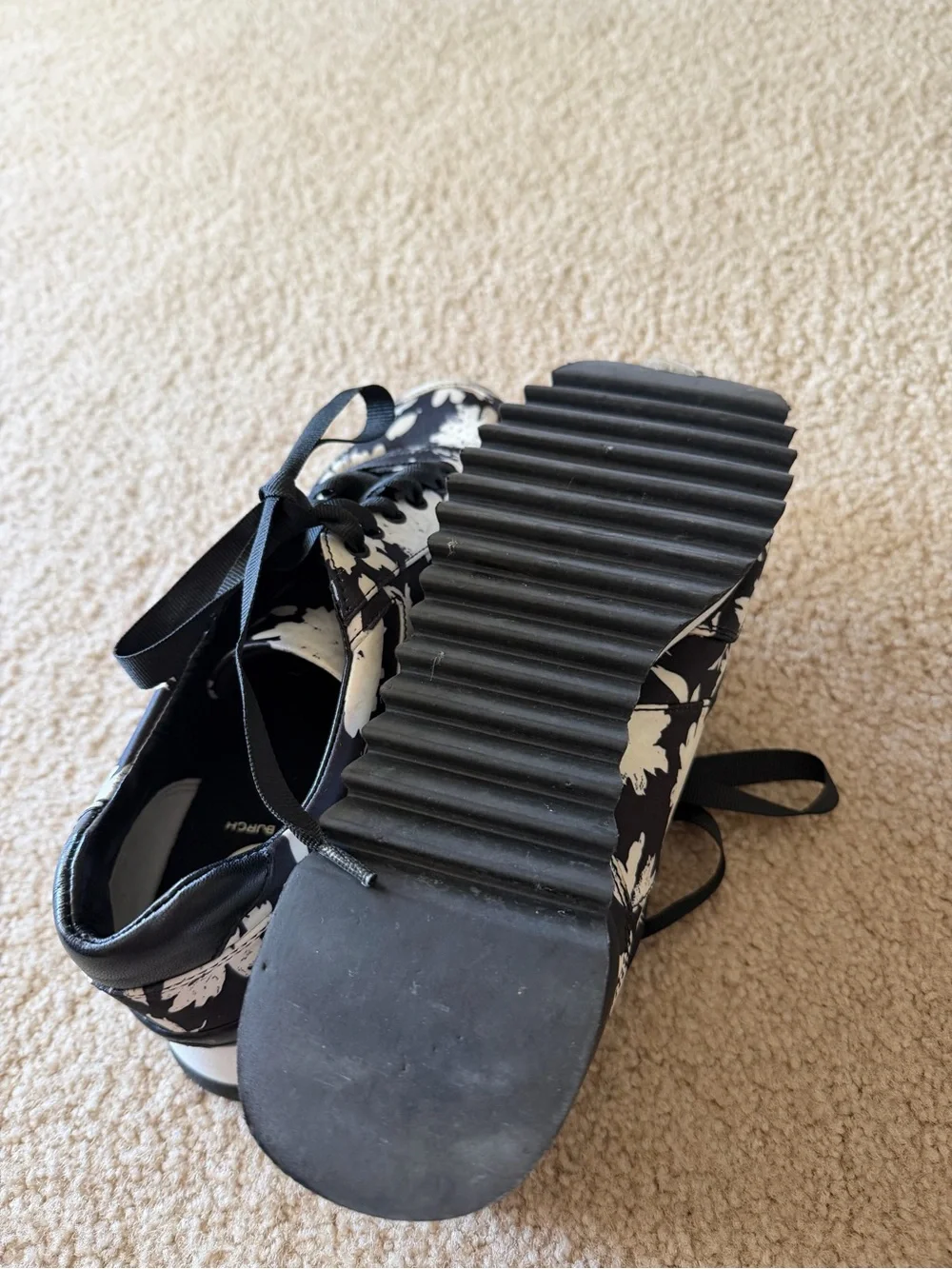 Tory Burch Black and White Floral Lace-Up Sneakers